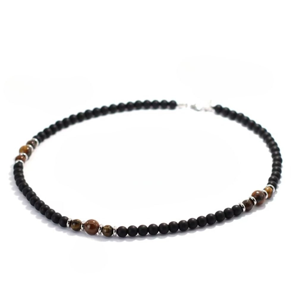 Collier pour Homme - Onyx et Oeil de Tigre sur fond blanc