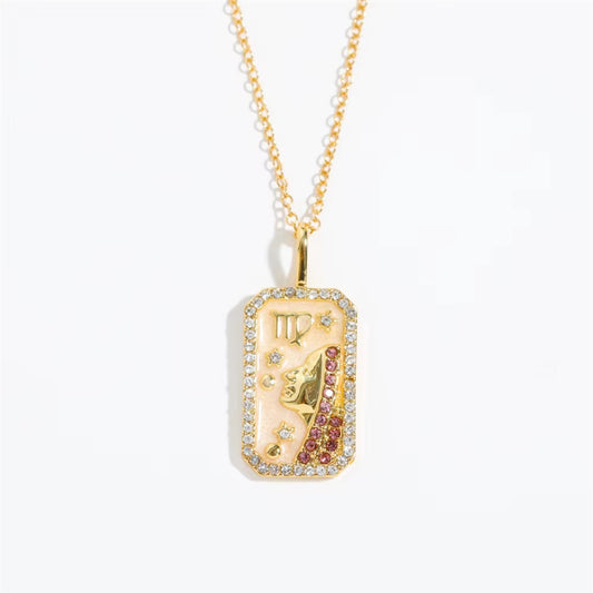 Collier Signe Astrologique - Moderne à Strass sur fond blanc