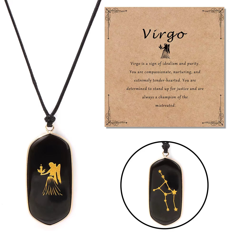 Collier Signe Astrologique en Pierre d’Obsidienne sur fond blanc
