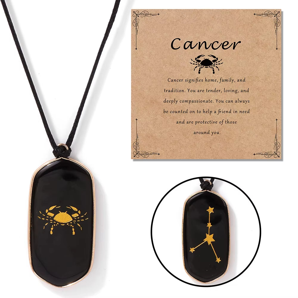 Collier Signe Astrologique en Pierre d’Obsidienne