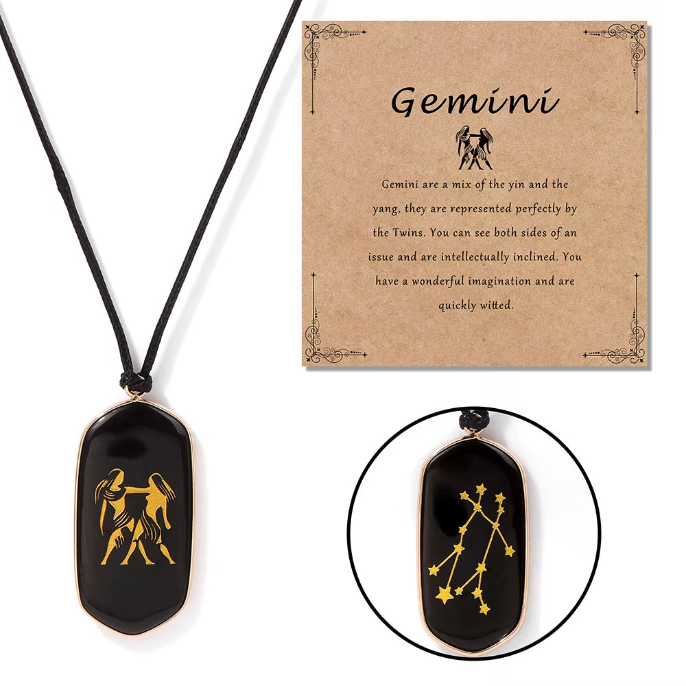 Collier Signe Astrologique en Pierre d’Obsidienne Image