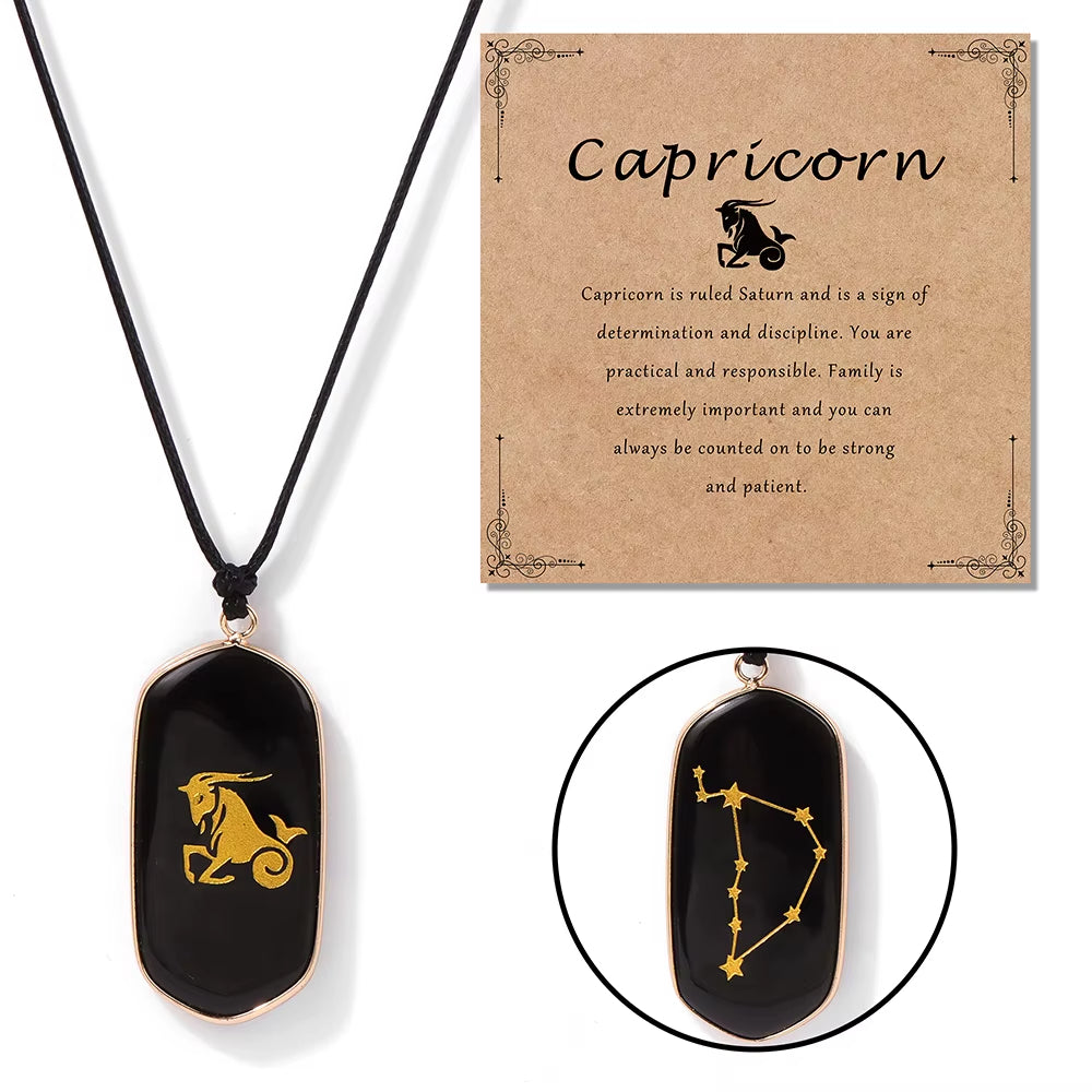 Collier Signe Astrologique en Pierre d’Obsidienne Image