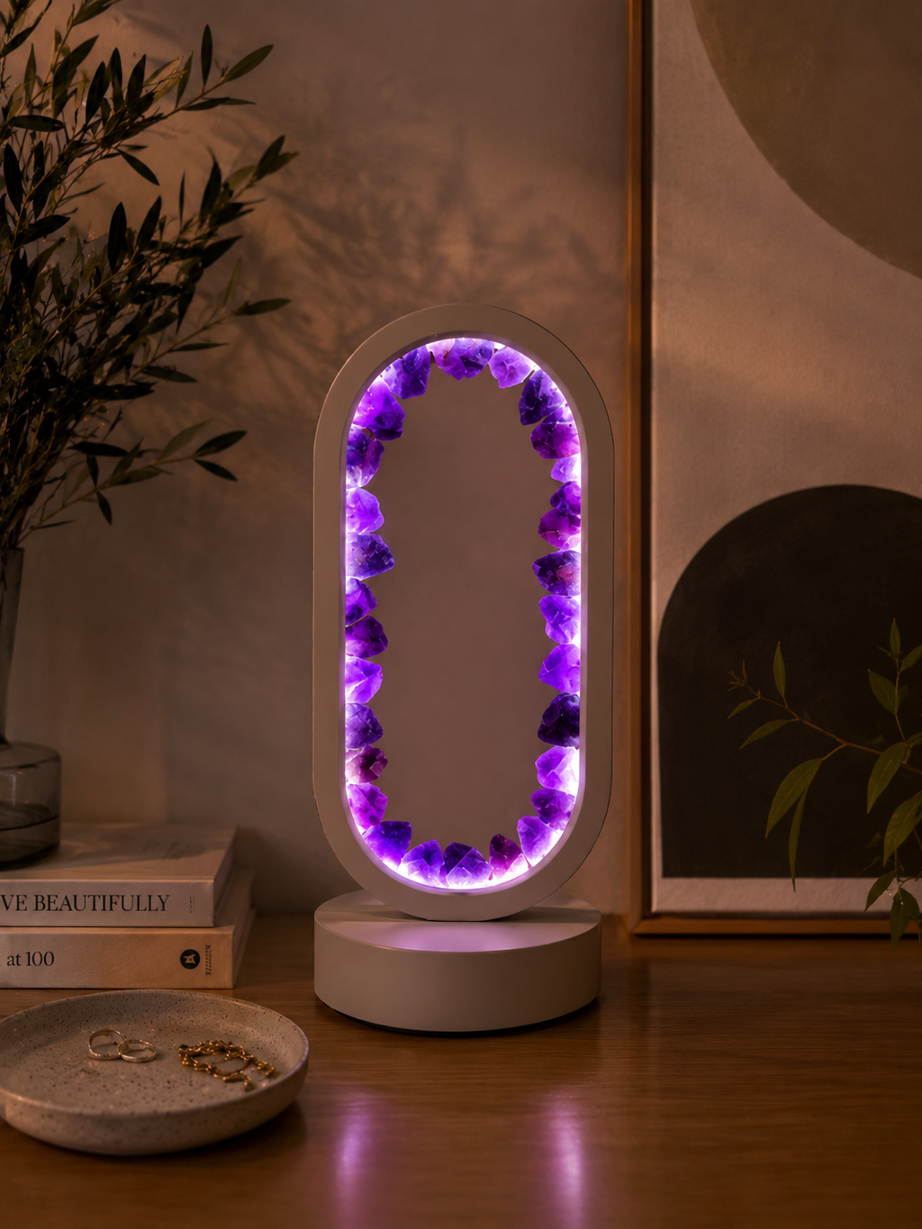 Lampe de Chevet LED en Améthyste Brute