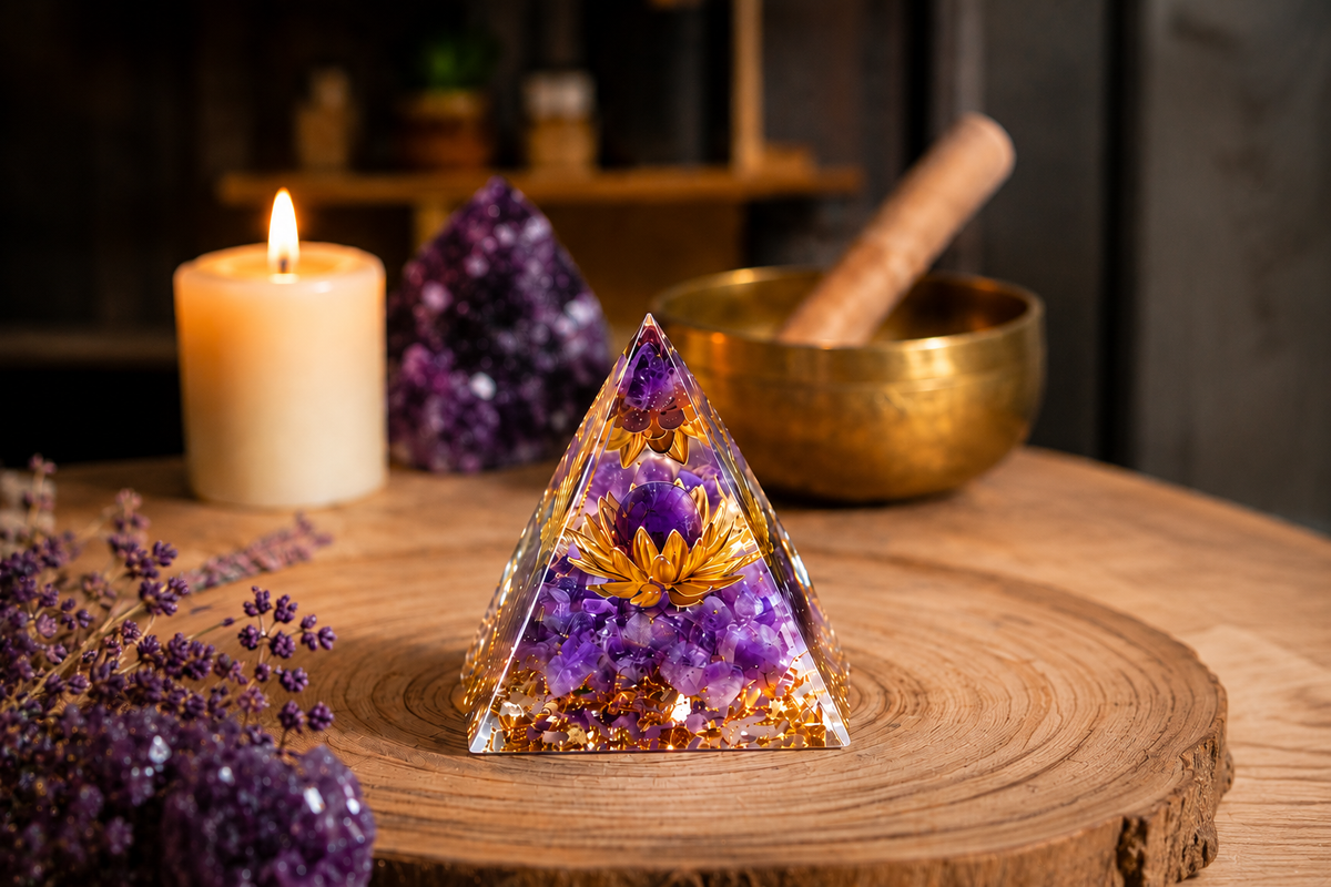 Pyramide Orgonite en Améthyste Naturelle