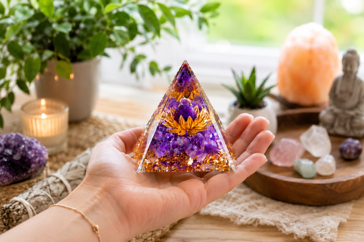 Pyramide Orgonite en Améthyste Naturelle