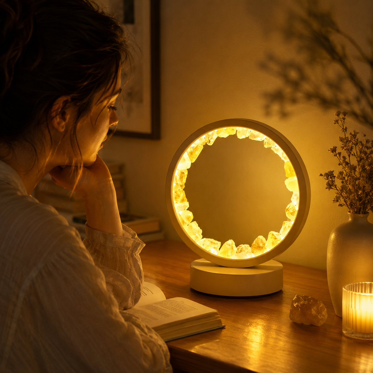Lampe Circulaire LED en Cristaux Naturels