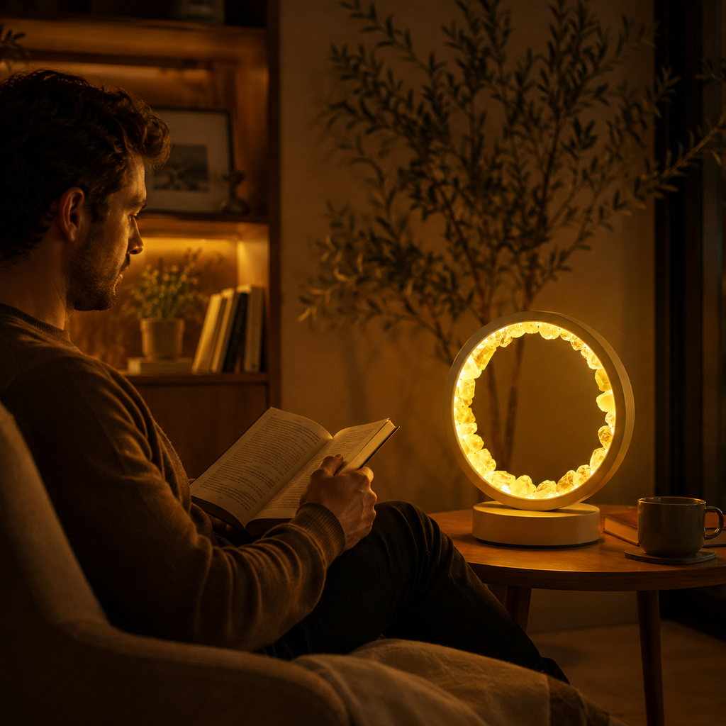 Lampe Circulaire LED en Cristaux Naturels