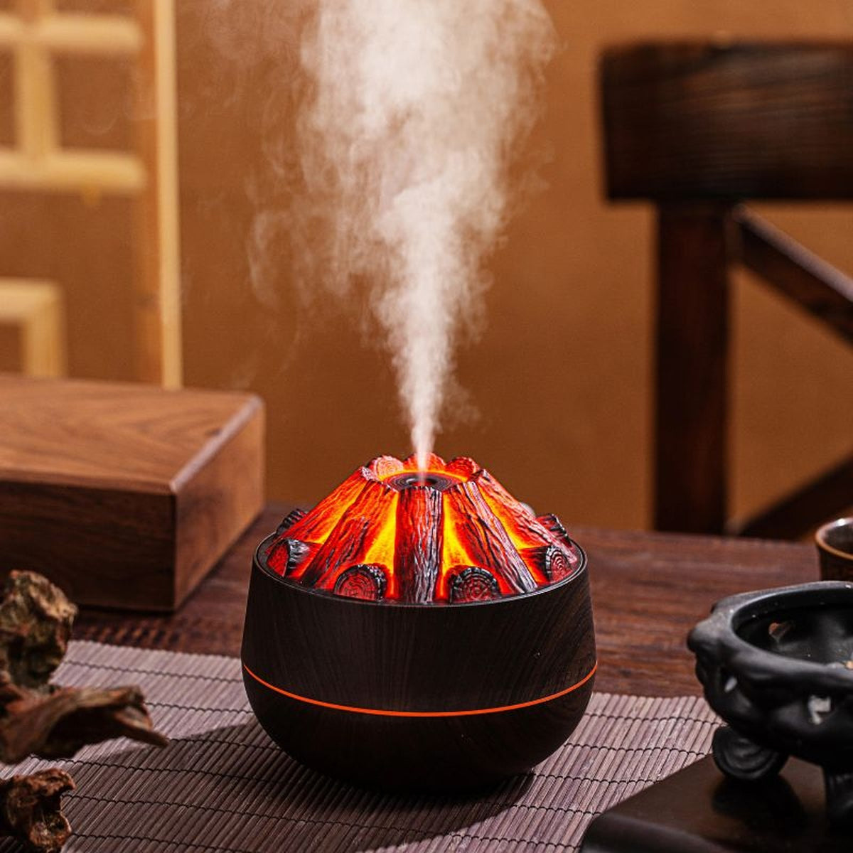 Diffuseur humidificateur effet charbon Ébène avec brume
