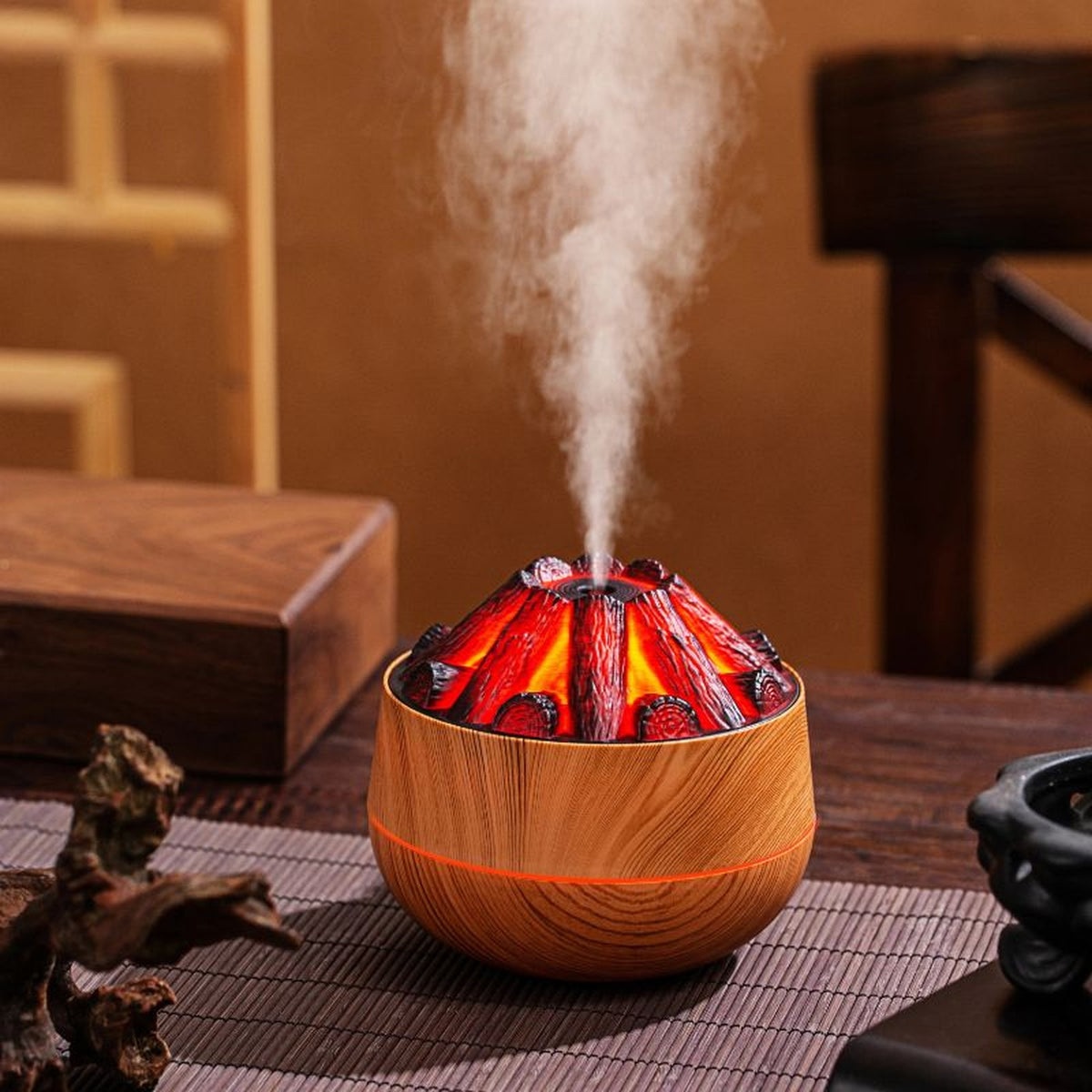 Diffuseur humidificateur effet charbon Naturel avec brume
