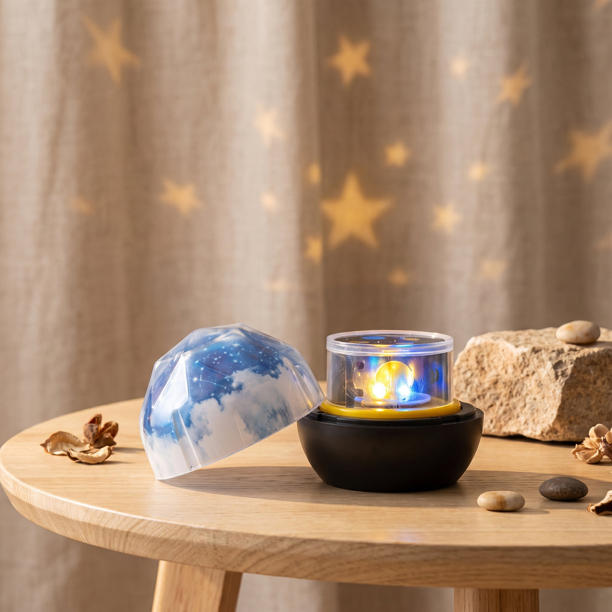 Lampe projecteur d etoiles, dome retire en mode projecteur