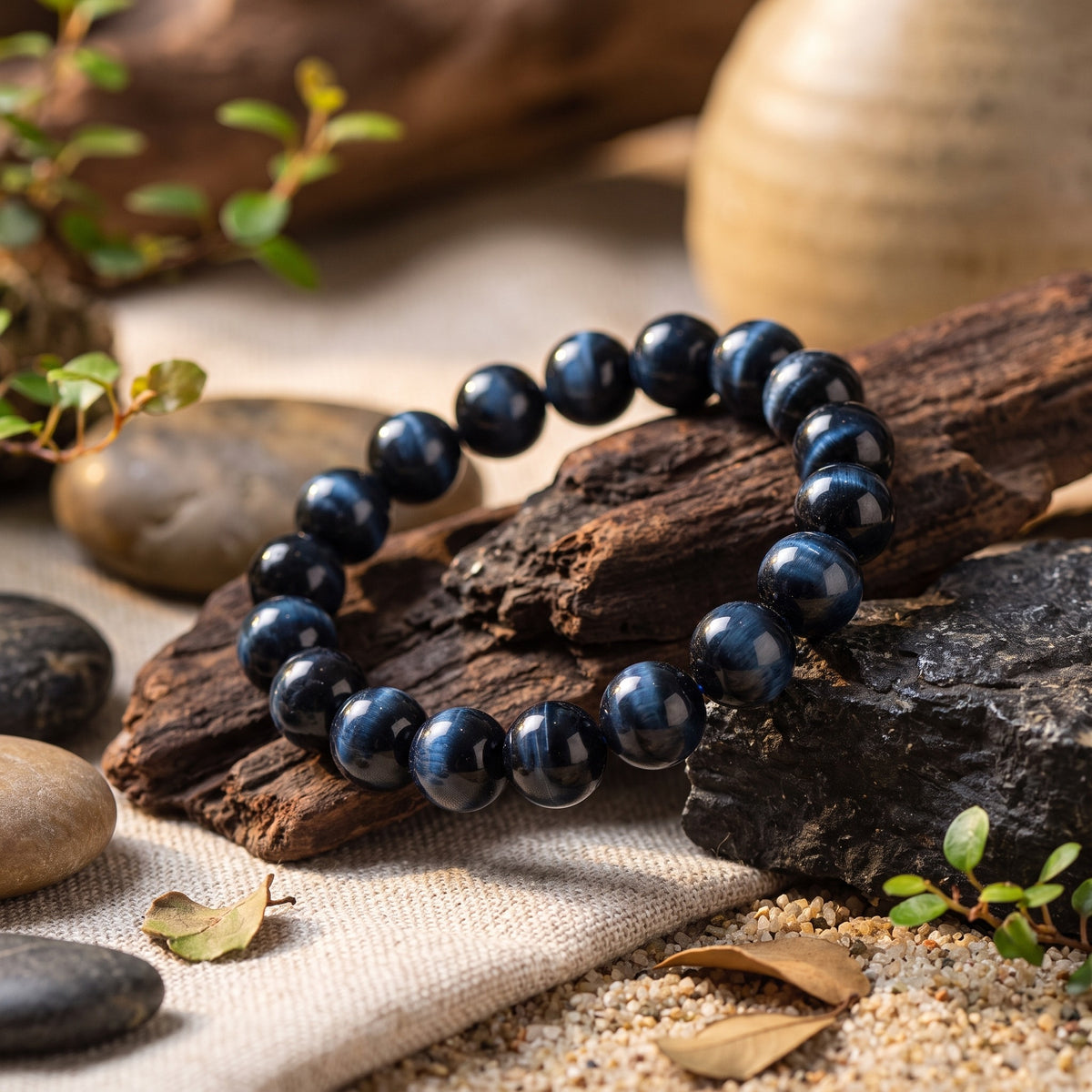 Bracelet Homme Œil de Tigre Bleu