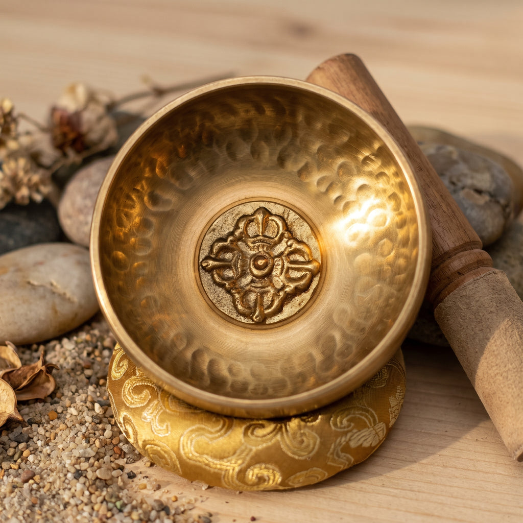 Symbole dorje gravé au fond du bol chantant tibétain