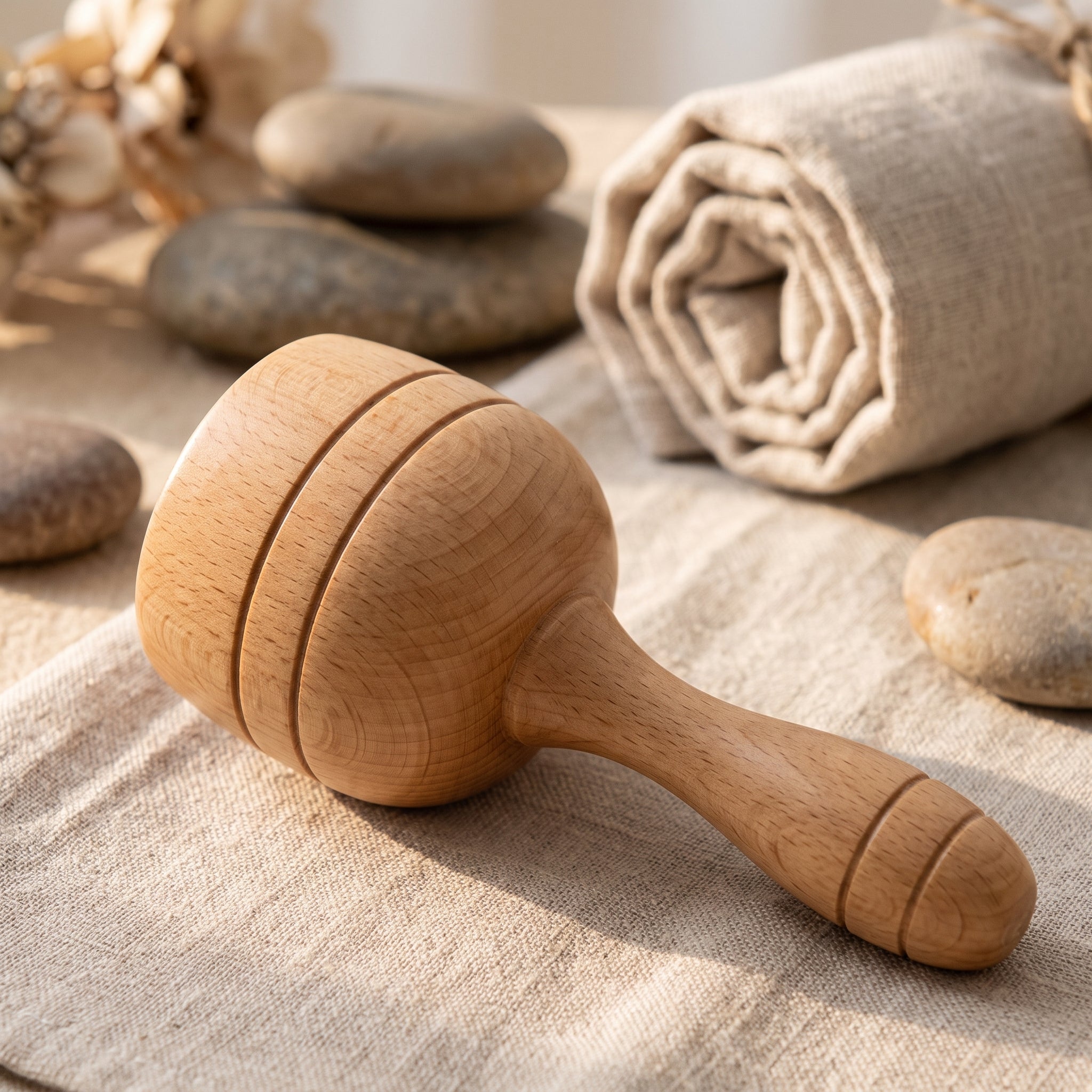 Coupe de massage en bois avec poignee, gros plan Image