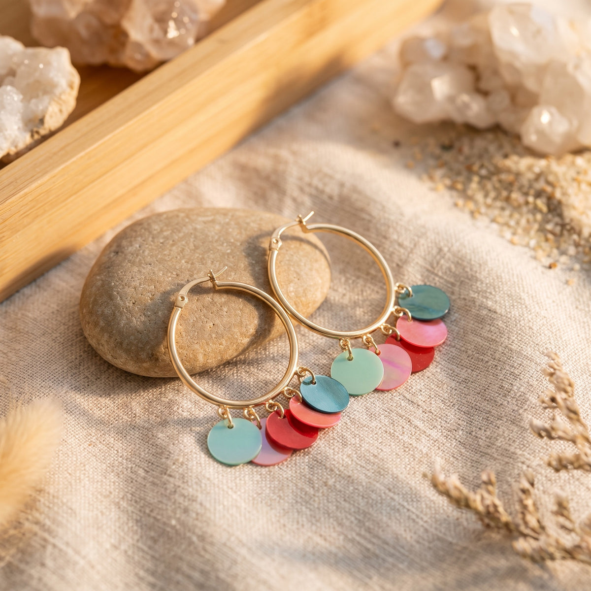 Boucles d'Oreilles Bohème, Sequins Colorés