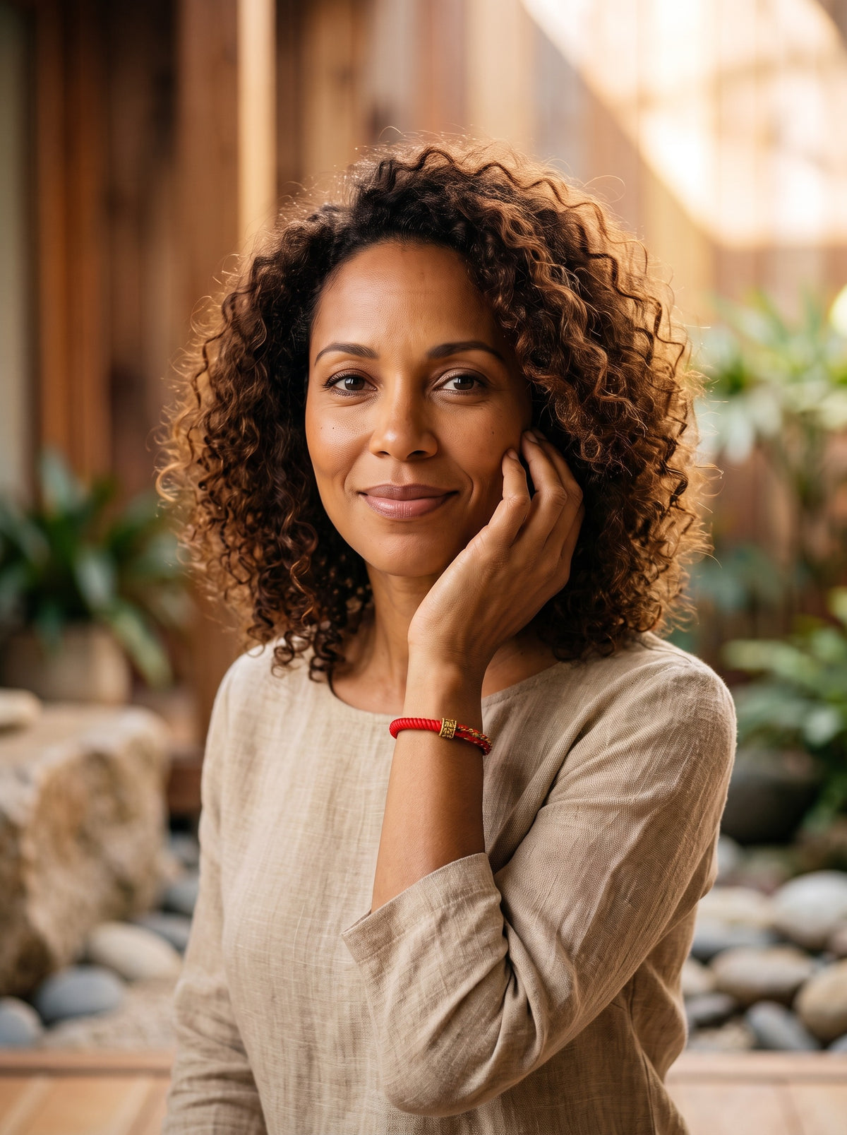 Bracelet Tibétain Rouge, Perle Mantra