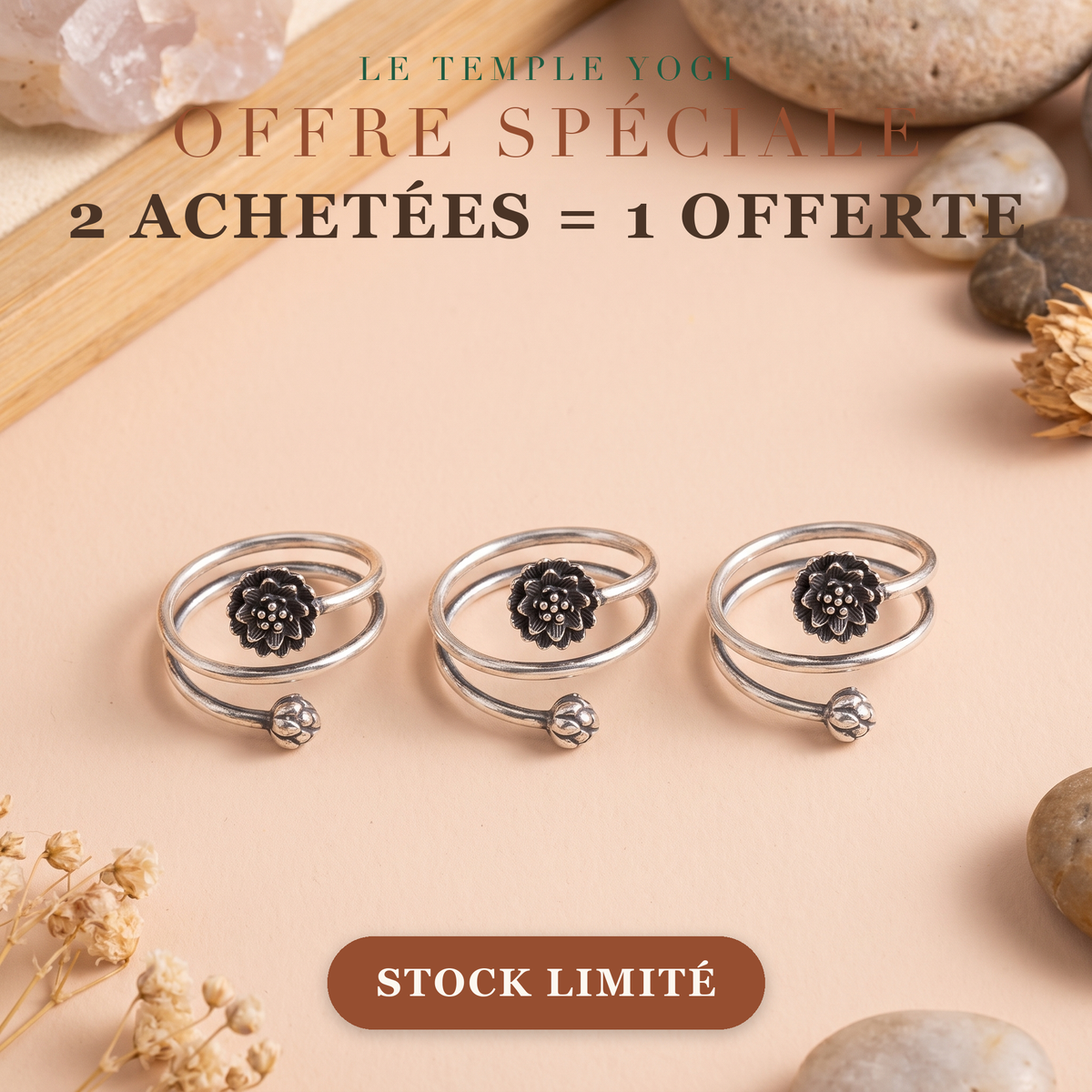 Offre 2 achetées 1 offerte bague lotus
