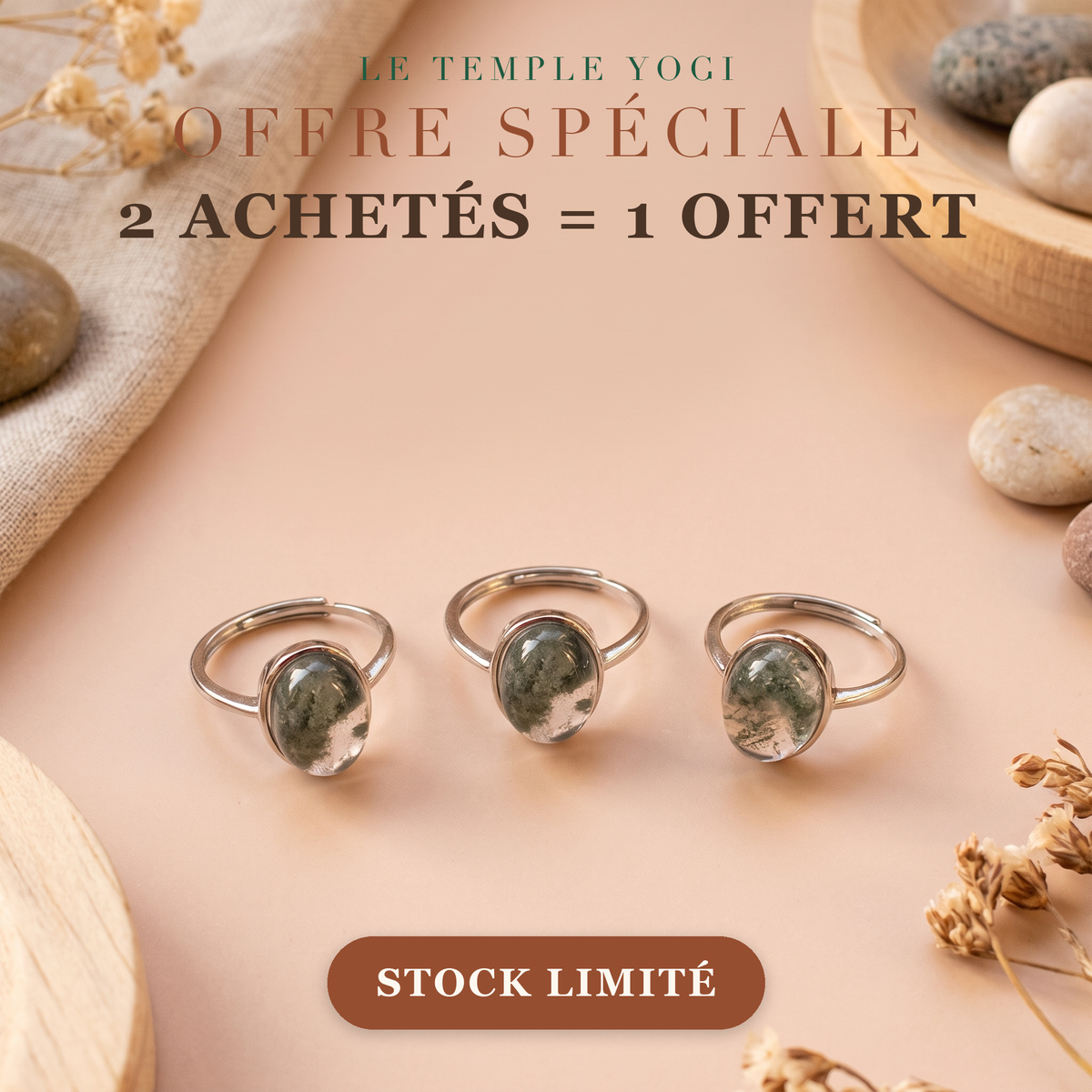 Offre 2 achetées 1 offerte bague cristal de roche
