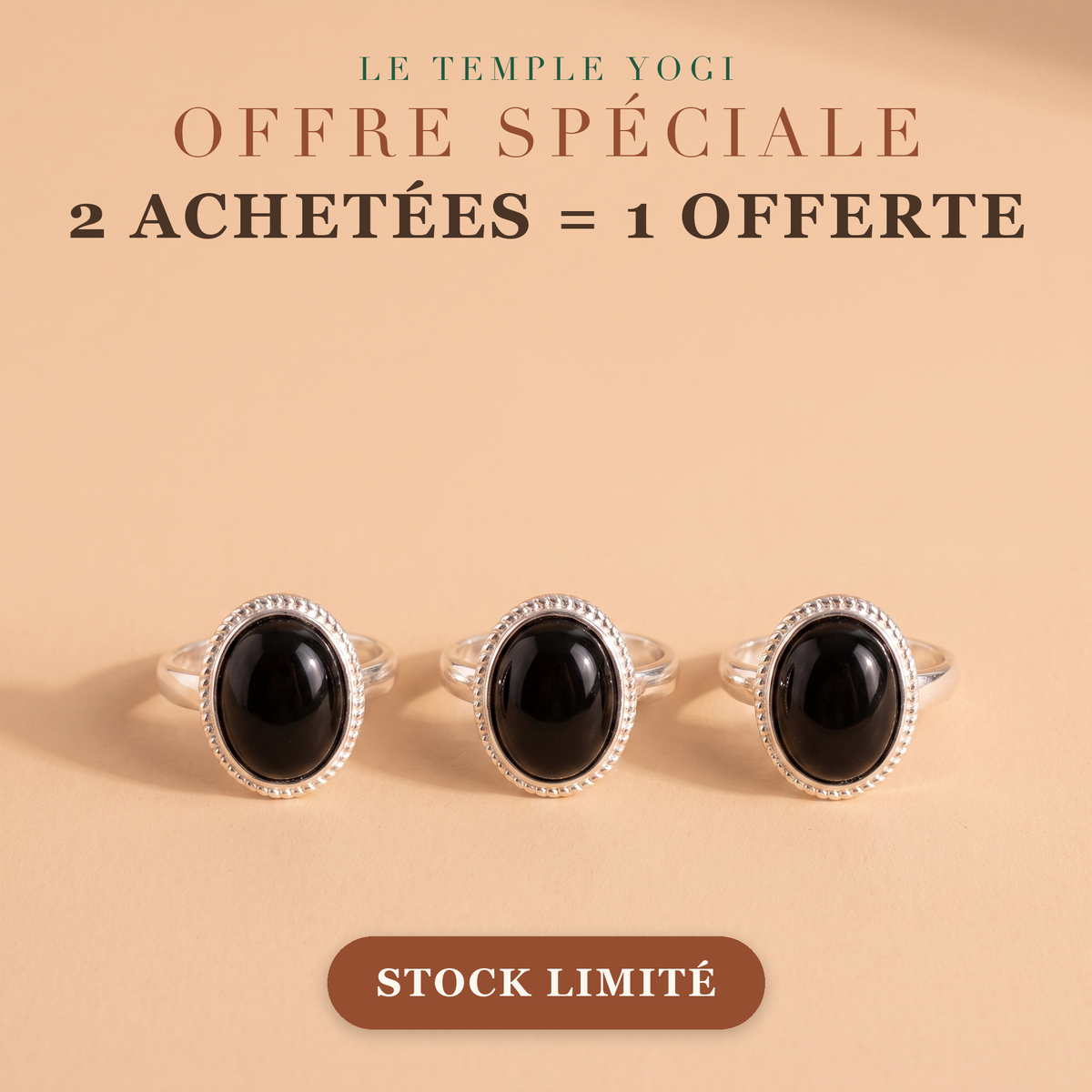 Offre 2 achetées 1 offerte bague cabochon noir