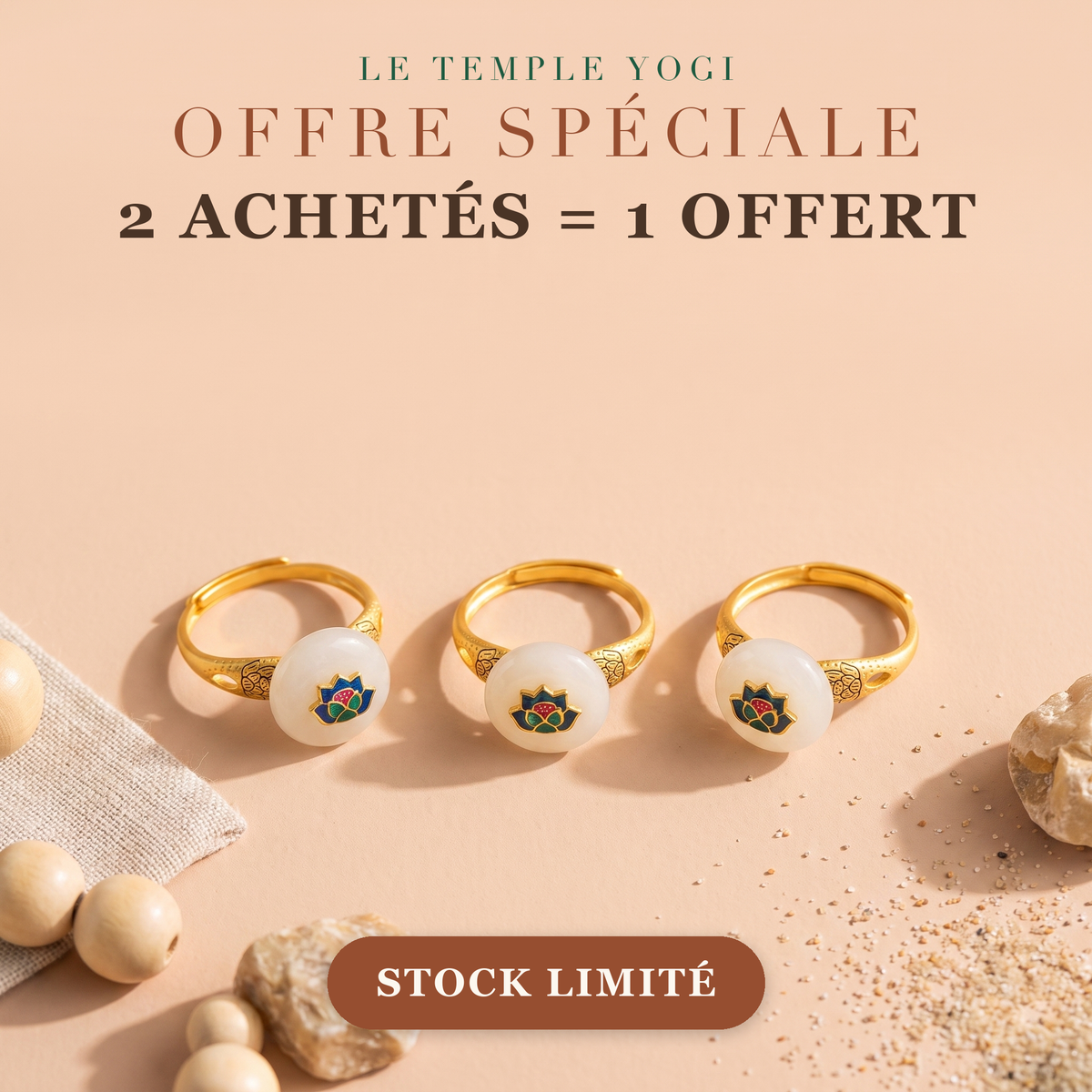 Offre 2 achetés 1 offert bague lotus jade
