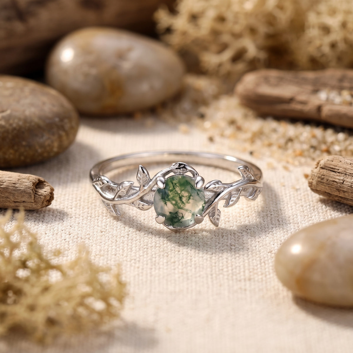 Bague Feuilles en Agate Mousse