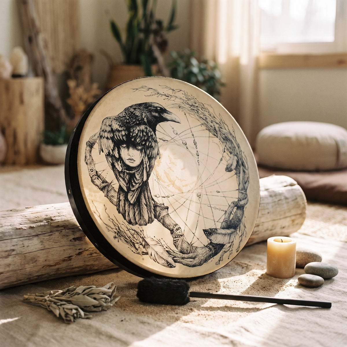 Tambour Chamanique Corbeau, 25 cm