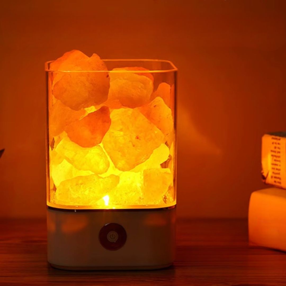 Lampe d’Ambiance Carrée avec Pierre de Sel Image