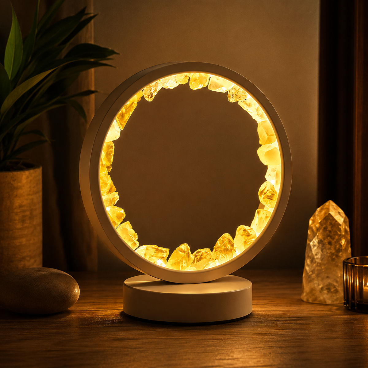 Lampe Circulaire LED en Cristaux Naturels