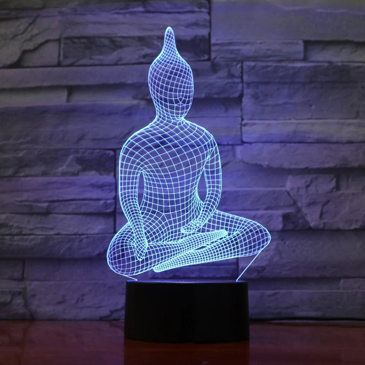 Lampe Bouddha LED avec gravure lumineuse bleue
