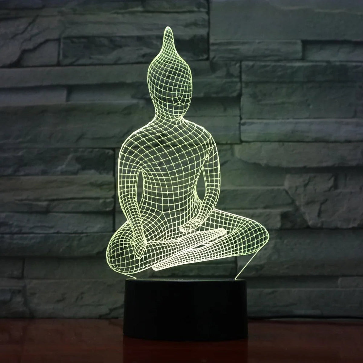 Lampe Bouddha LED avec gravure lumineuse jaune-vert