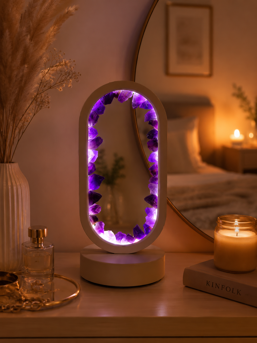 Lampe de Chevet LED en Améthyste Brute