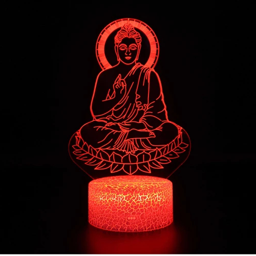 Lampe zen 3D sept couleurs avec projection de bouddha sur fond noir
