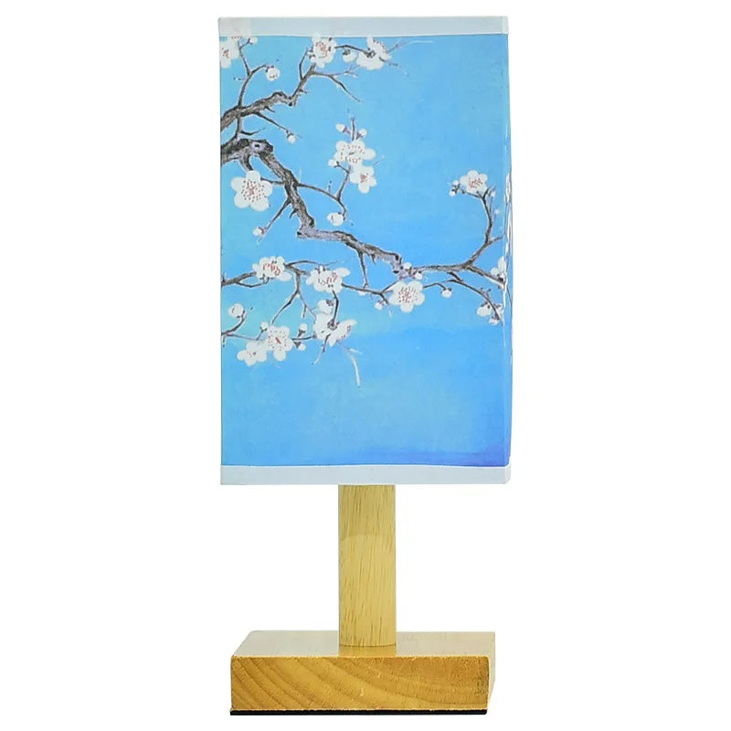 Lampe zen bleue de style chinois avec imprimés de fleurs
