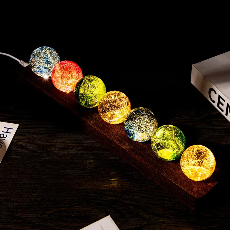 Lampe zen LED sept chakras avec boules de cristal
