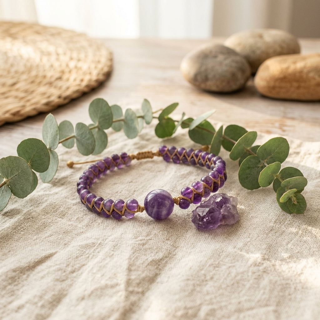 Bracelet améthyste lifestyle lin eucalyptus Image