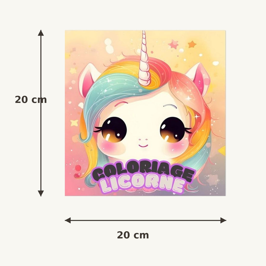 Livre de coloriage licorne carré de 20 cm sur 20 cm
