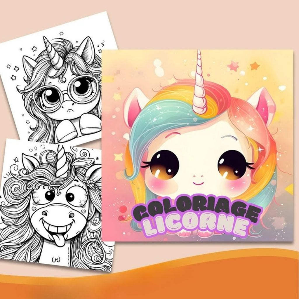 Livre de coloriage licorne avec couverture et exemples de pages