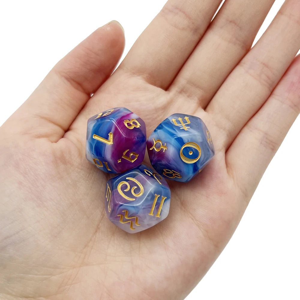 Lot de 3 Dés Astrologiques - Effet Pierre Naturelle Image