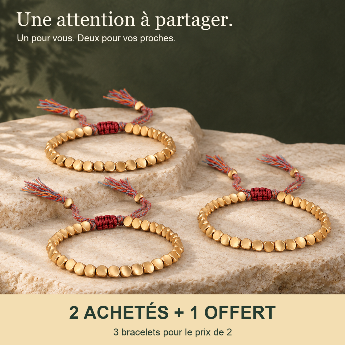 Une attention à partager — bracelet tibétain en perles de cuivre