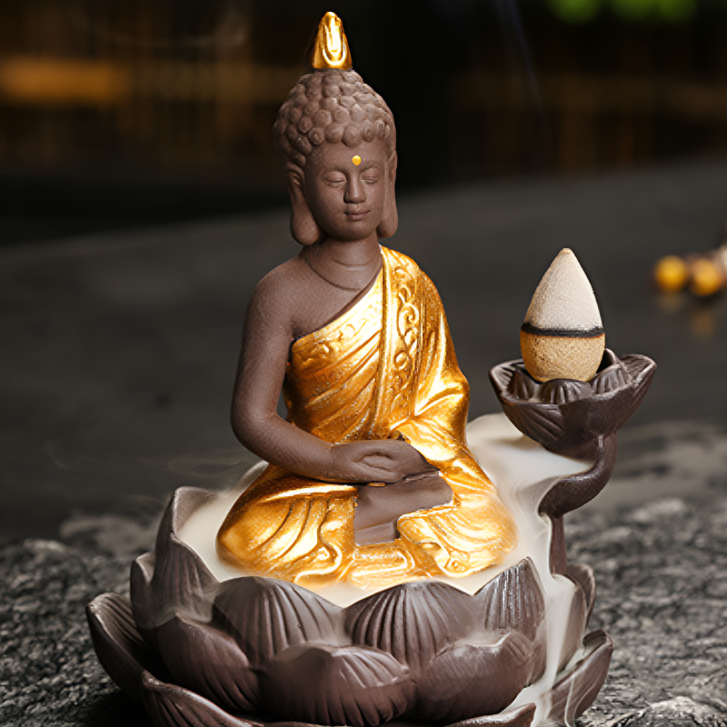 Porte-encens Bouddha lotus à reflux céramique – vue 2
