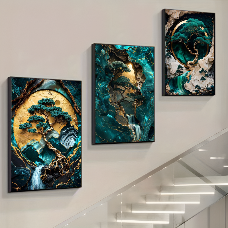 Tableau zen Arbre de vie, triptyque émeraude Image
