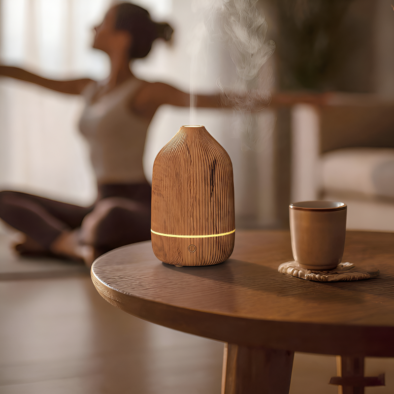 Diffuseur ultrasonique bois, brume et lumière douce – vue 4