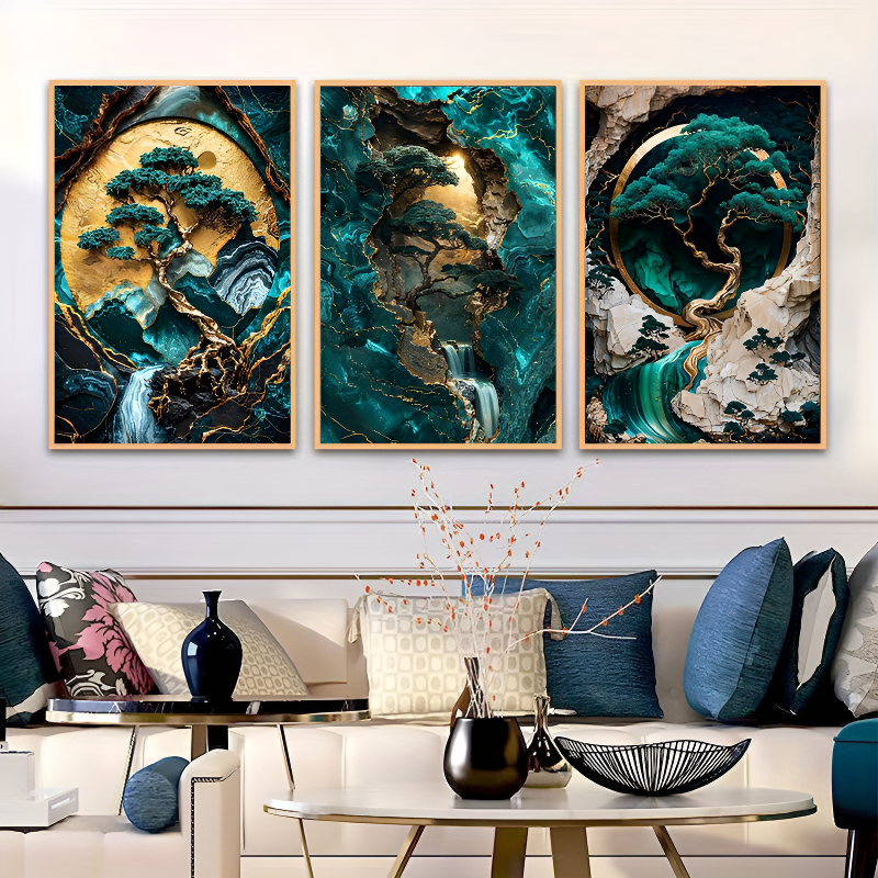 Tableau zen Arbre de vie, triptyque émeraude – vue 4