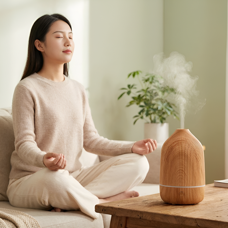 Diffuseur ultrasonique bois, brume et lumière douce – vue 3