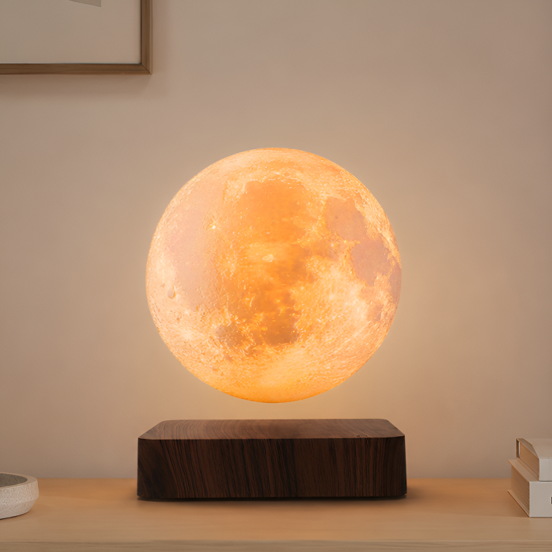 Lampe Lune en lévitation, socle bois