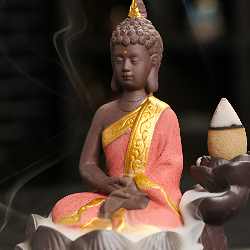 Porte-encens Bouddha lotus à reflux céramique – vue 12