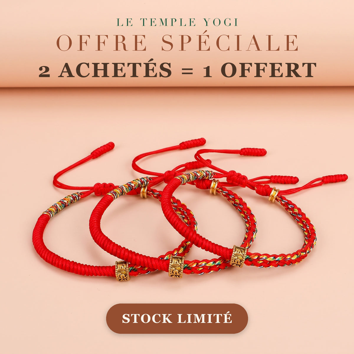 Bracelet Tibétain Rouge, Perle Mantra