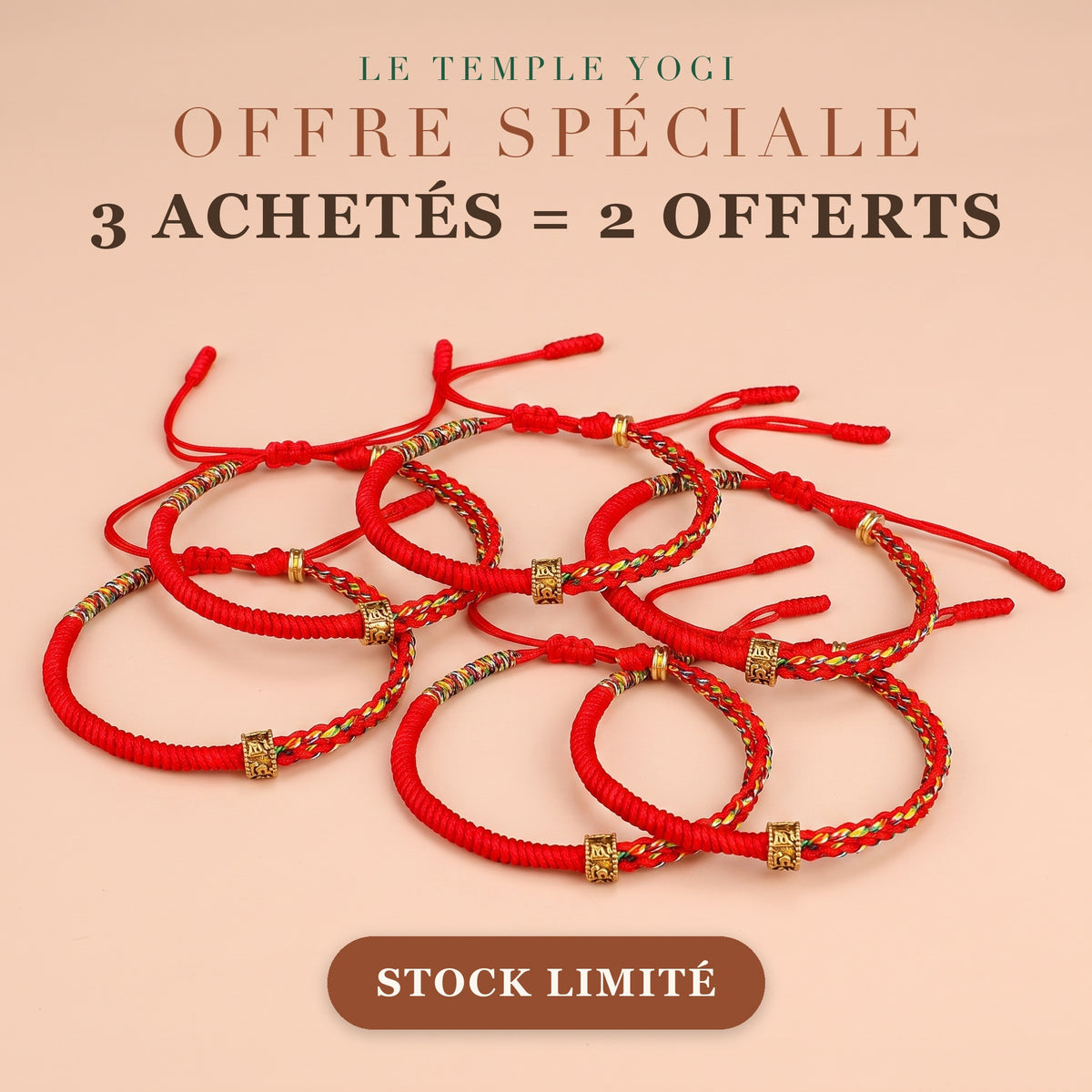 Bracelet Tibétain Rouge, Perle Mantra