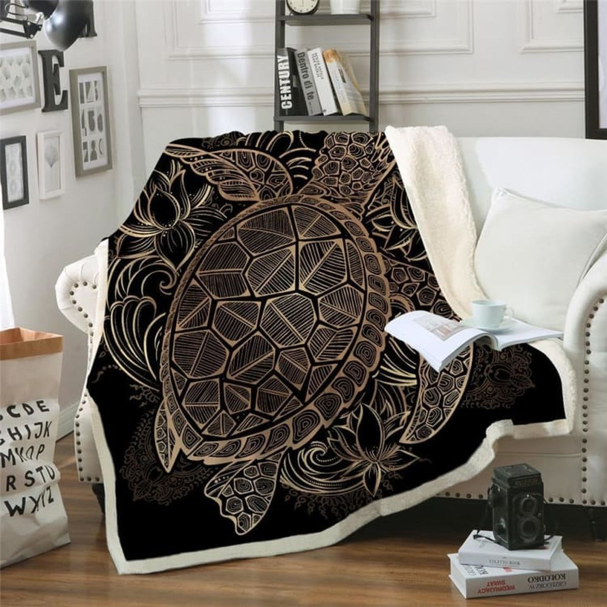 Plaid polaire imprimé tortue - vue lifestyle
