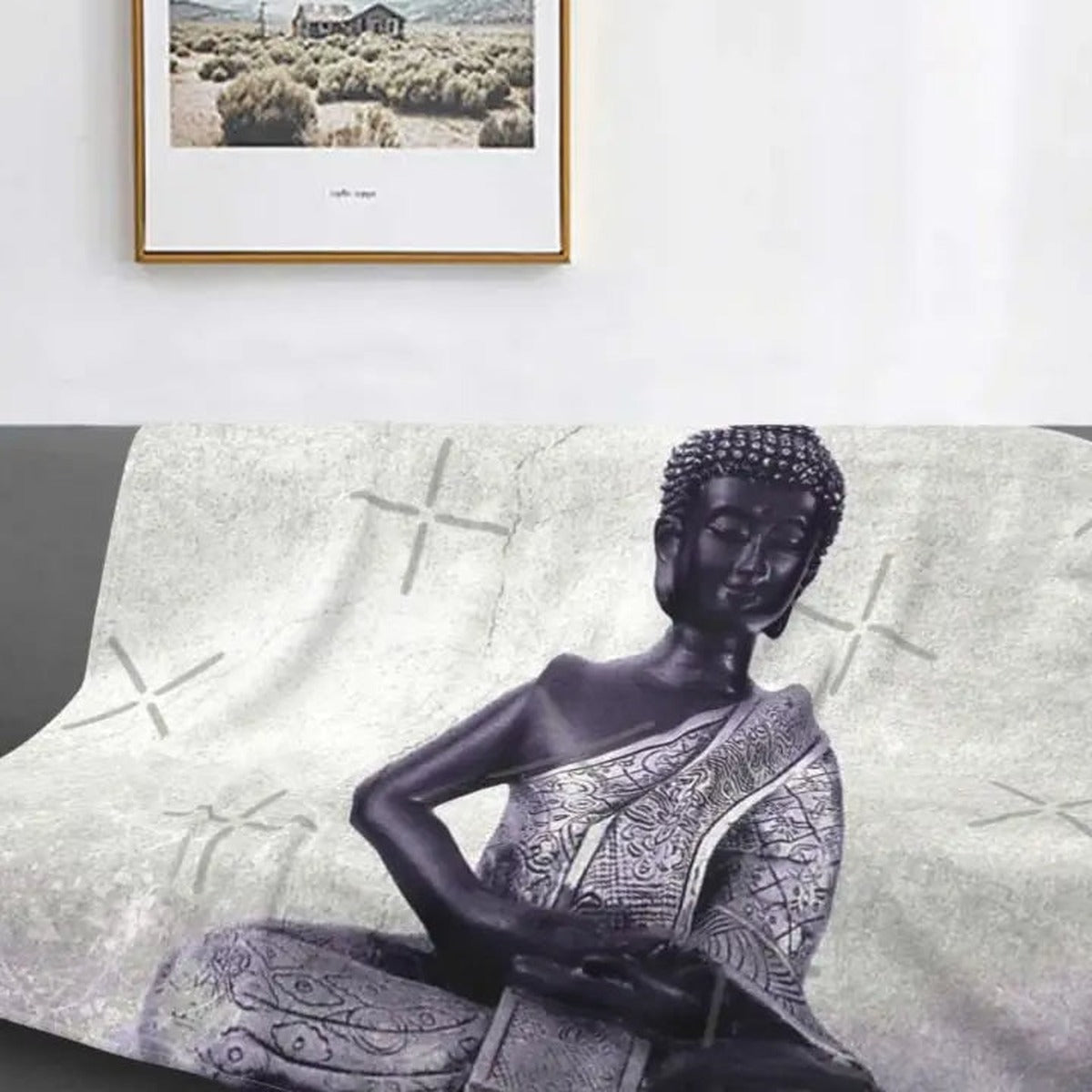 Plaid imprimé Bouddha - détail du visage en méditation