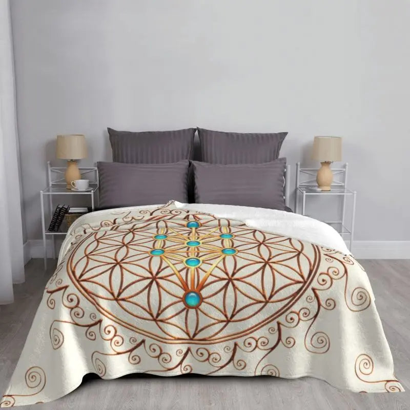 Plaid doux et beige avec motifs de mandalas